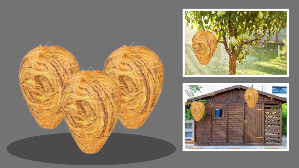 3 Pack Fake Wasp Nest Decoy Waterproof Material Wasp Traps Outdoor Hanging