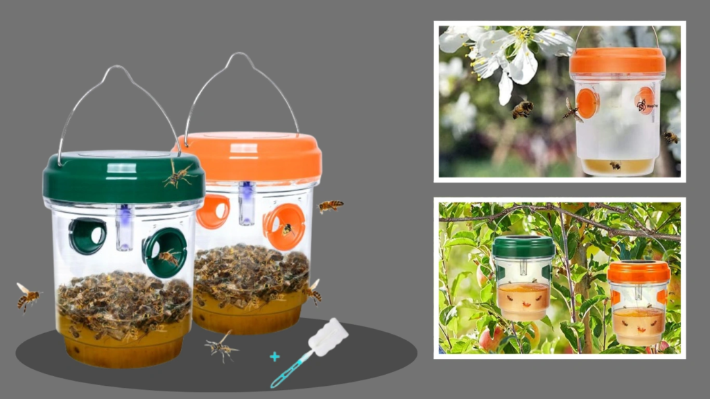 2 Pack Solar Wasp Traps Outdoor Hanging Carpenter Bee Traps for Outside