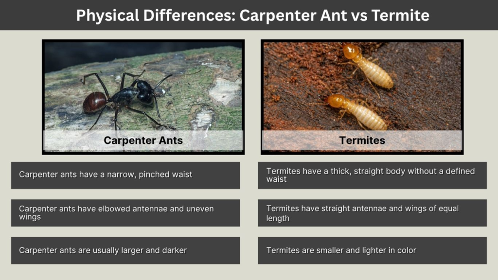 Physical Differences: Carpenter Ant vs Termite