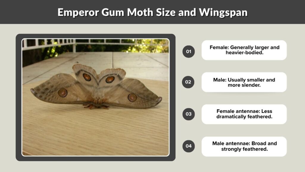 Emperor Gum Moth Size and Wingspan