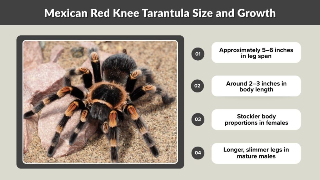 Mexican Red Knee Tarantula Size and Growth