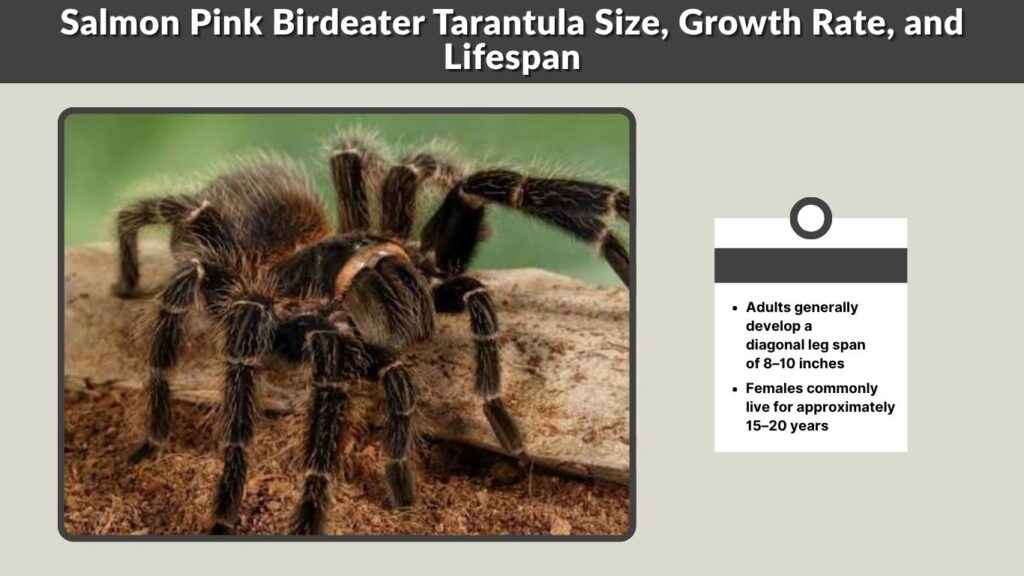 Salmon Pink Birdeater Tarantula Size, Growth Rate, and Lifespan