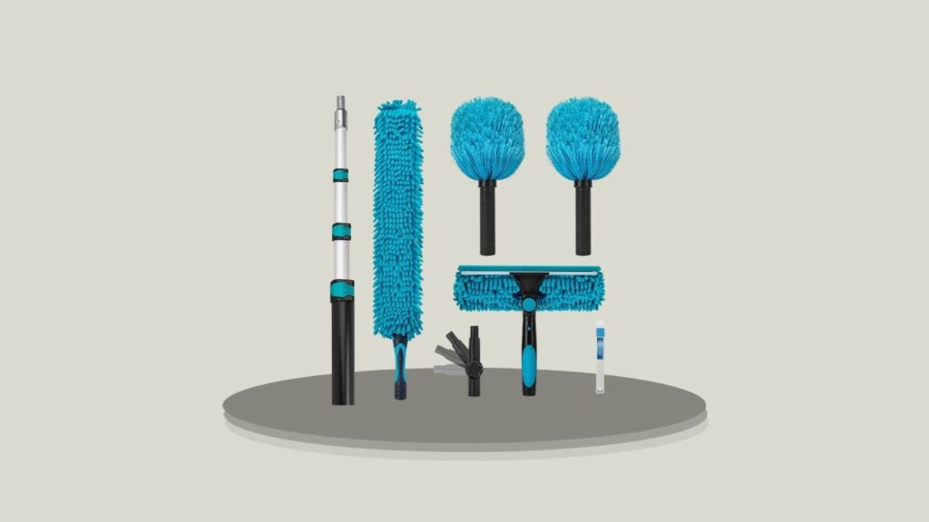 Telescoping Extension Pole Cleaning Kit with Squeegee & Scrubber