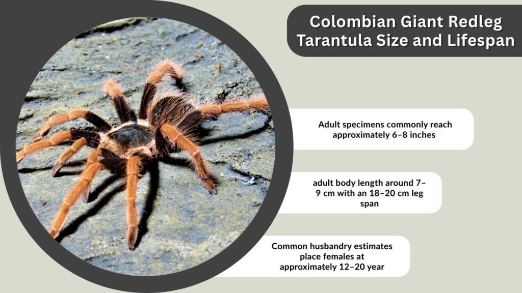 Colombian Giant Redleg Tarantula Size and Lifespan