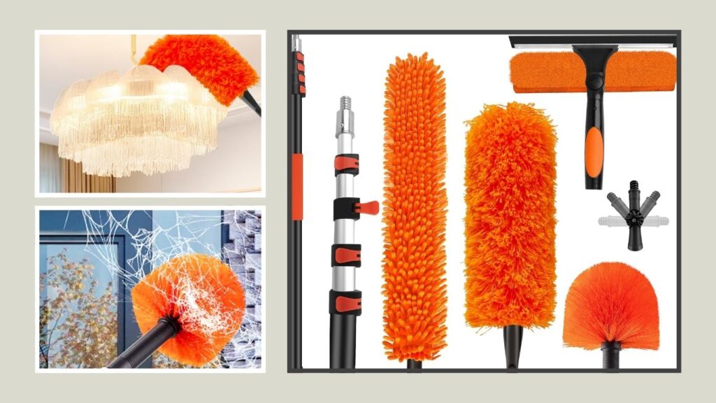Extension Pole Cleaning Kit with Microfiber Duster & Squeegee